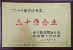 公司被錢清鎮(zhèn)黨委、鎮(zhèn)政府評為“2018年錢清鎮(zhèn)綜合實力三十強(qiáng)企業(yè)”